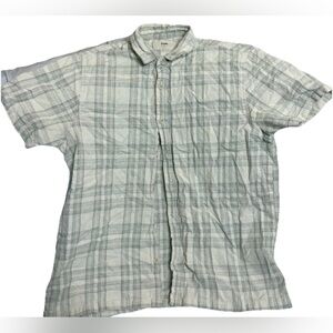 Folk Mens Textured Short Sleeve Button-up Shirt Sz M Green Coastal Jacquard